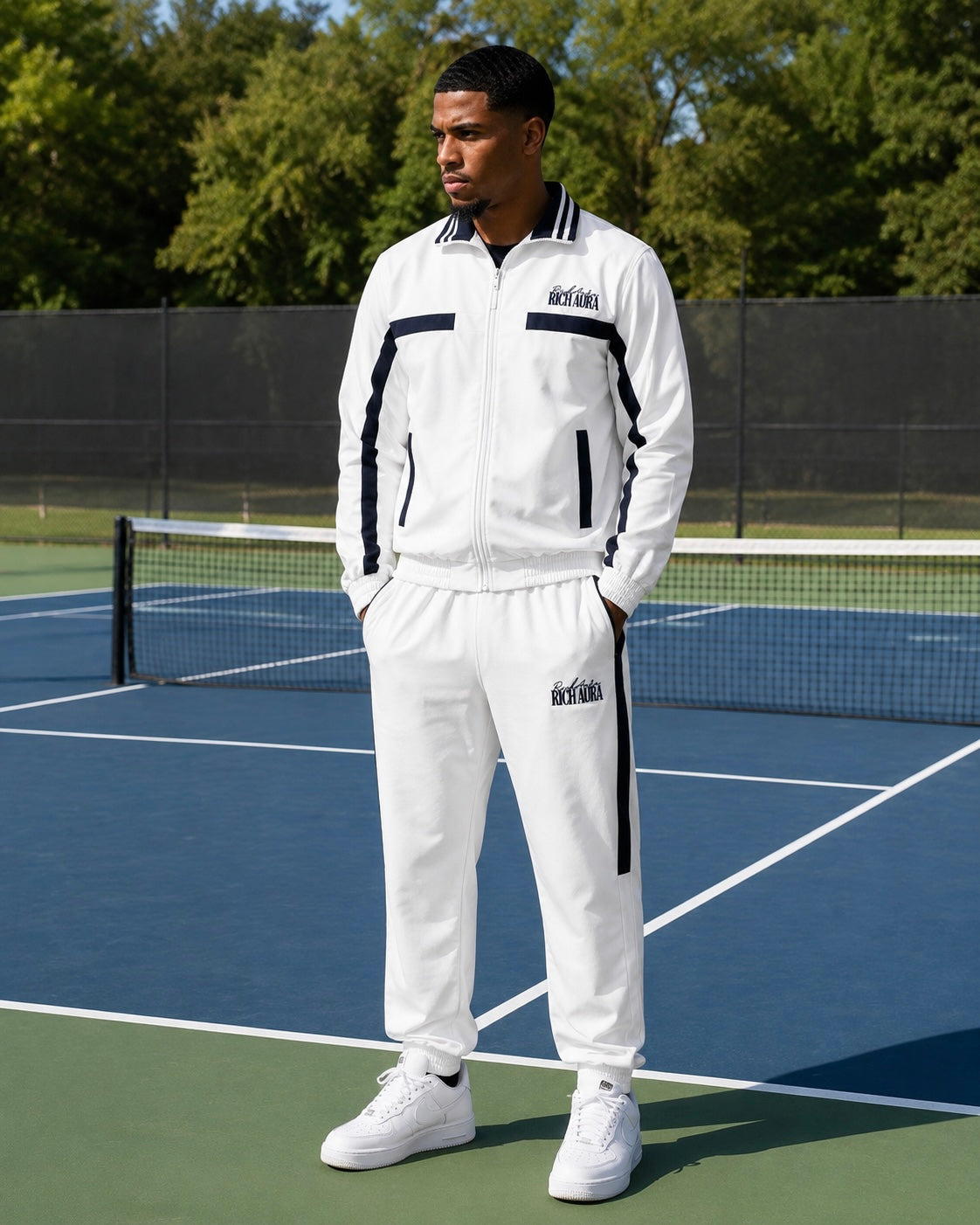 Rich Aura Tennis Club Track Suit – White/Navy
