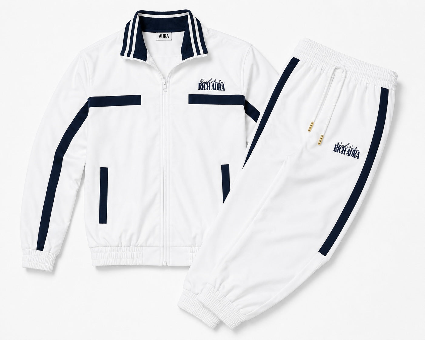Rich Aura Tennis Club Track Suit – White/Navy
